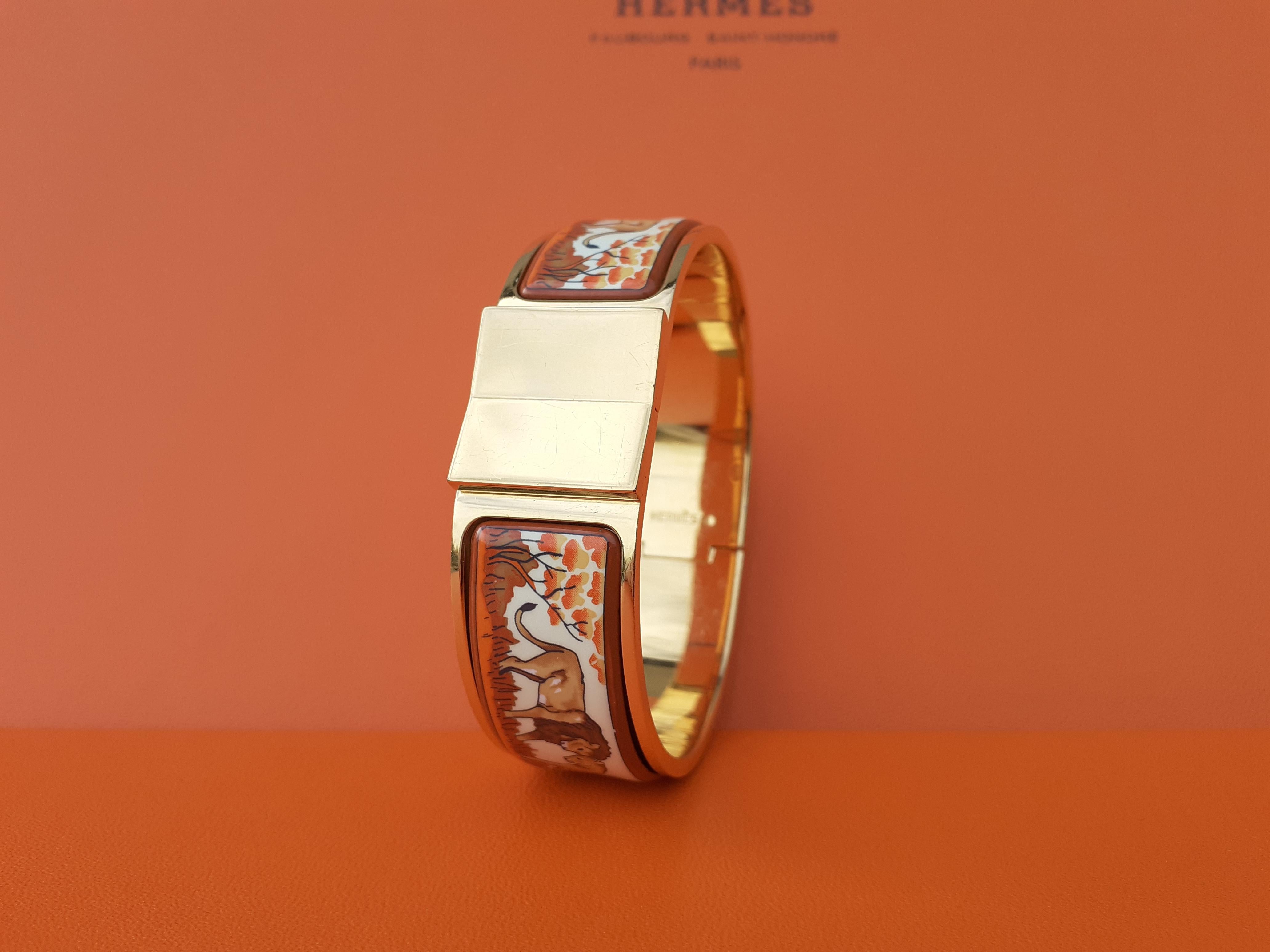 Hermès Clic Clac Bracelet Enamel Lions and Lionesses in Savannah GHW Size GM 5