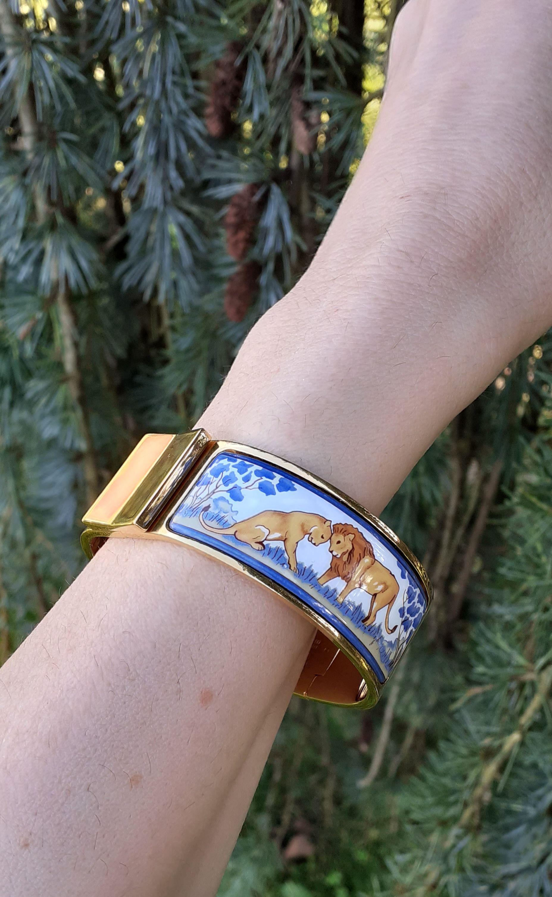 Hermès Clic Clac Bracelet Lions and Lionesses in Savannah Enamel Gold Plated GM 13