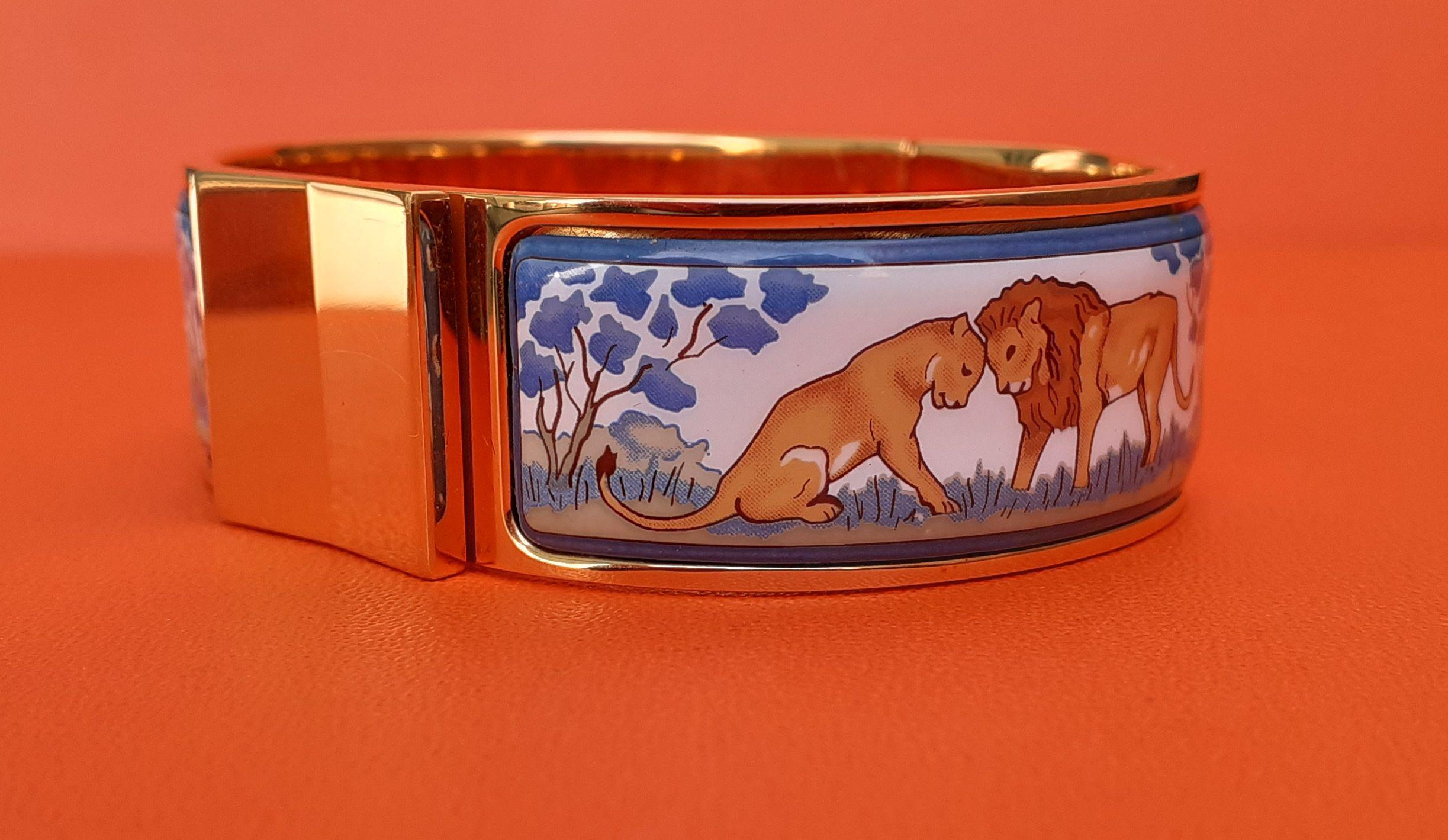 Hermès Clic Clac Bracelet Lions and Lionesses in Savannah Enamel Gold Plated GM 1