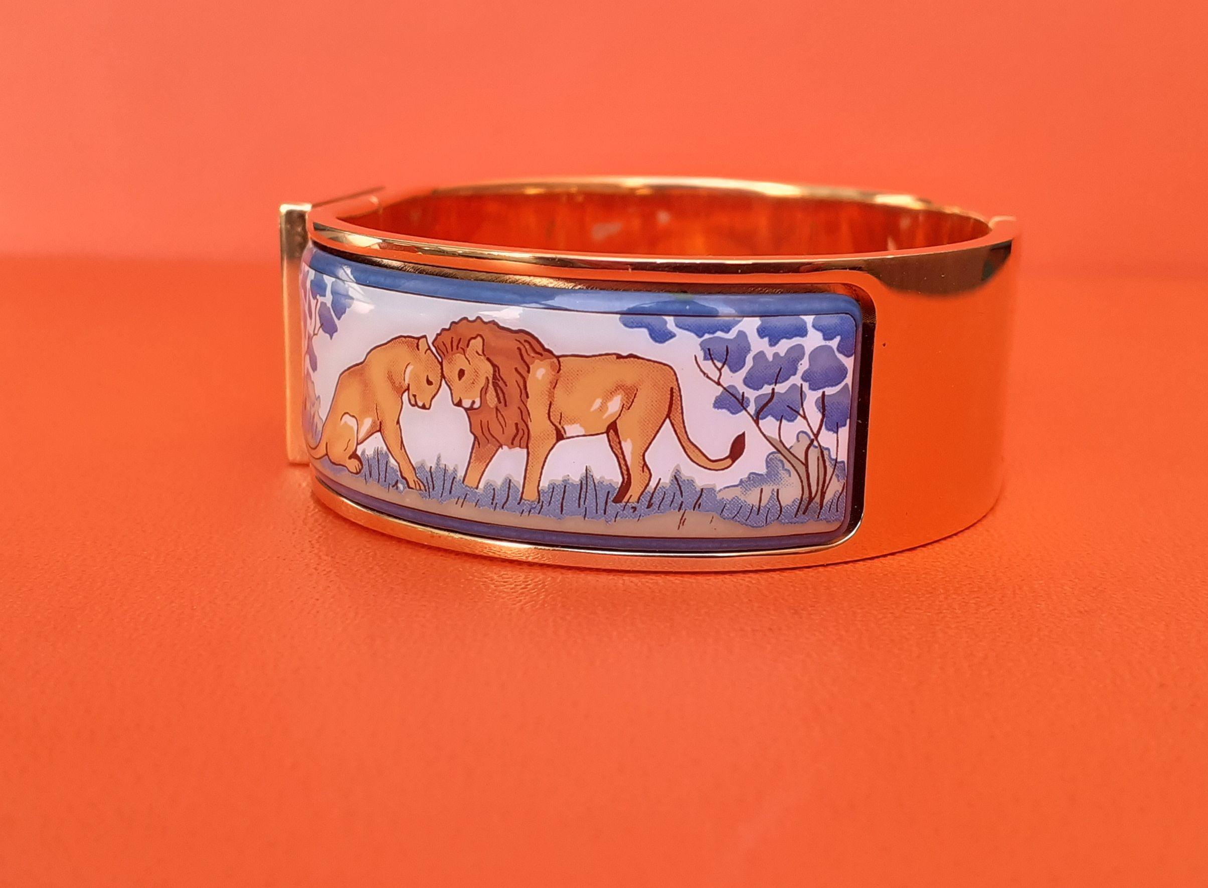 Hermès Clic Clac Bracelet Lions and Lionesses in Savannah Enamel Gold Plated GM 2