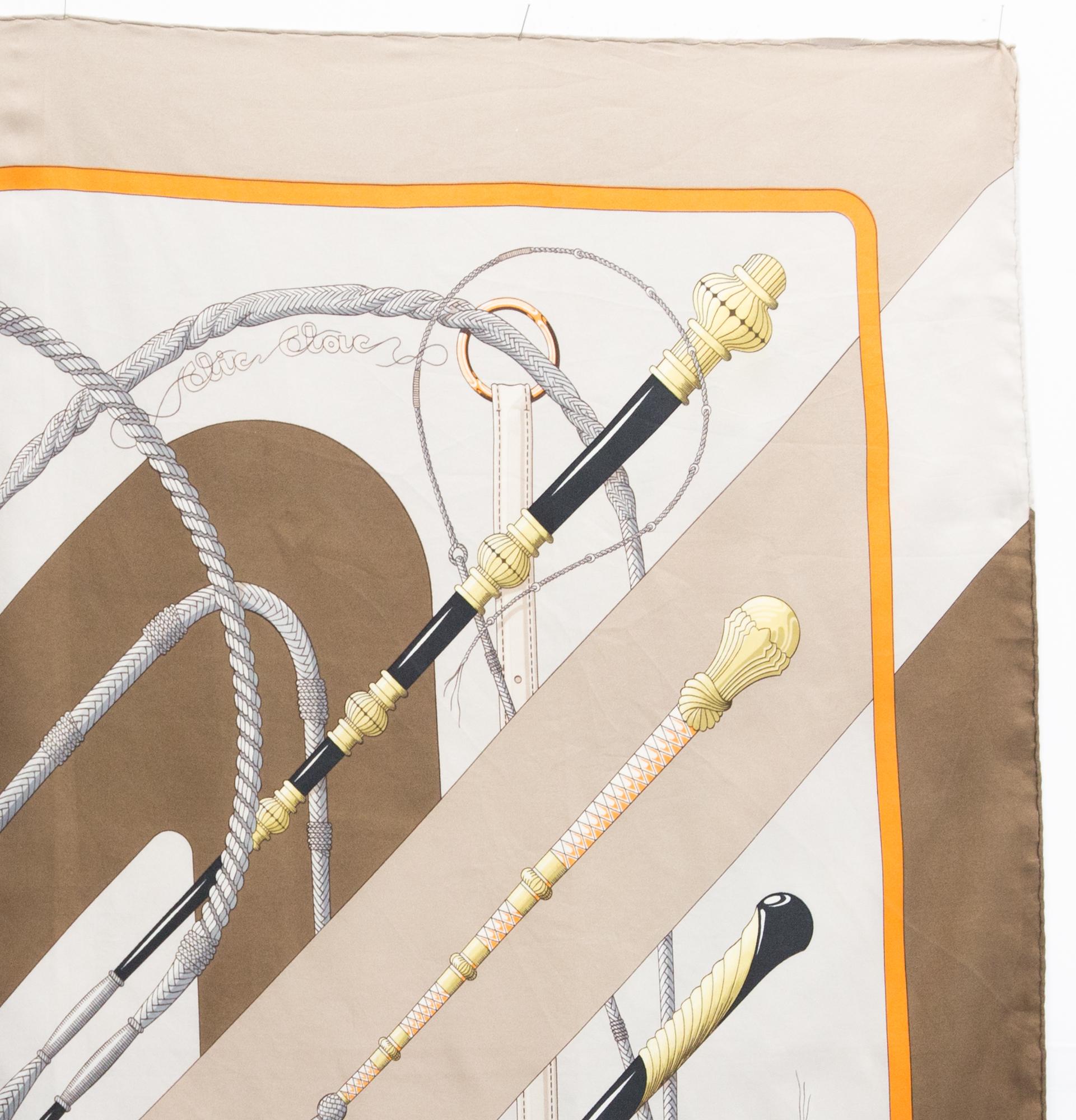 Beige Hermes Clic-Clac by Julia Abadie Silk Scarf For Sale