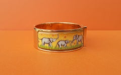 Hermès Clic Clac Emaille-Armband Elefanten grasen Afrika Gold Hdw RARE