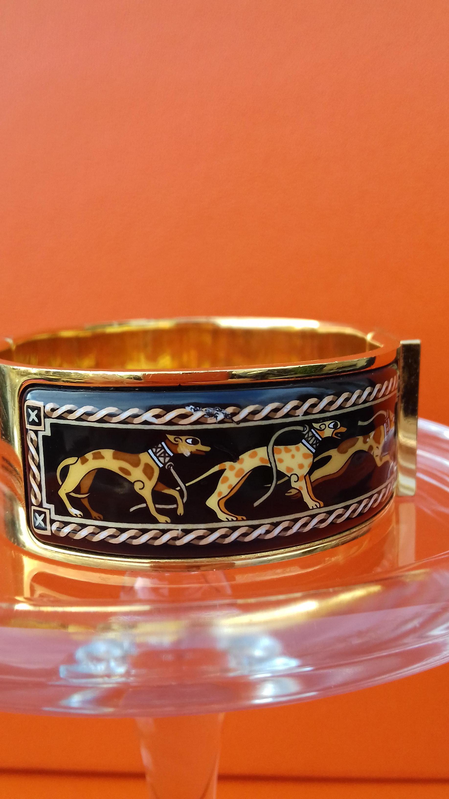 Hermès Clic Clac Enamel Bracelet Greyhound Dog Lévriers Gold Plated Hdw GM 1