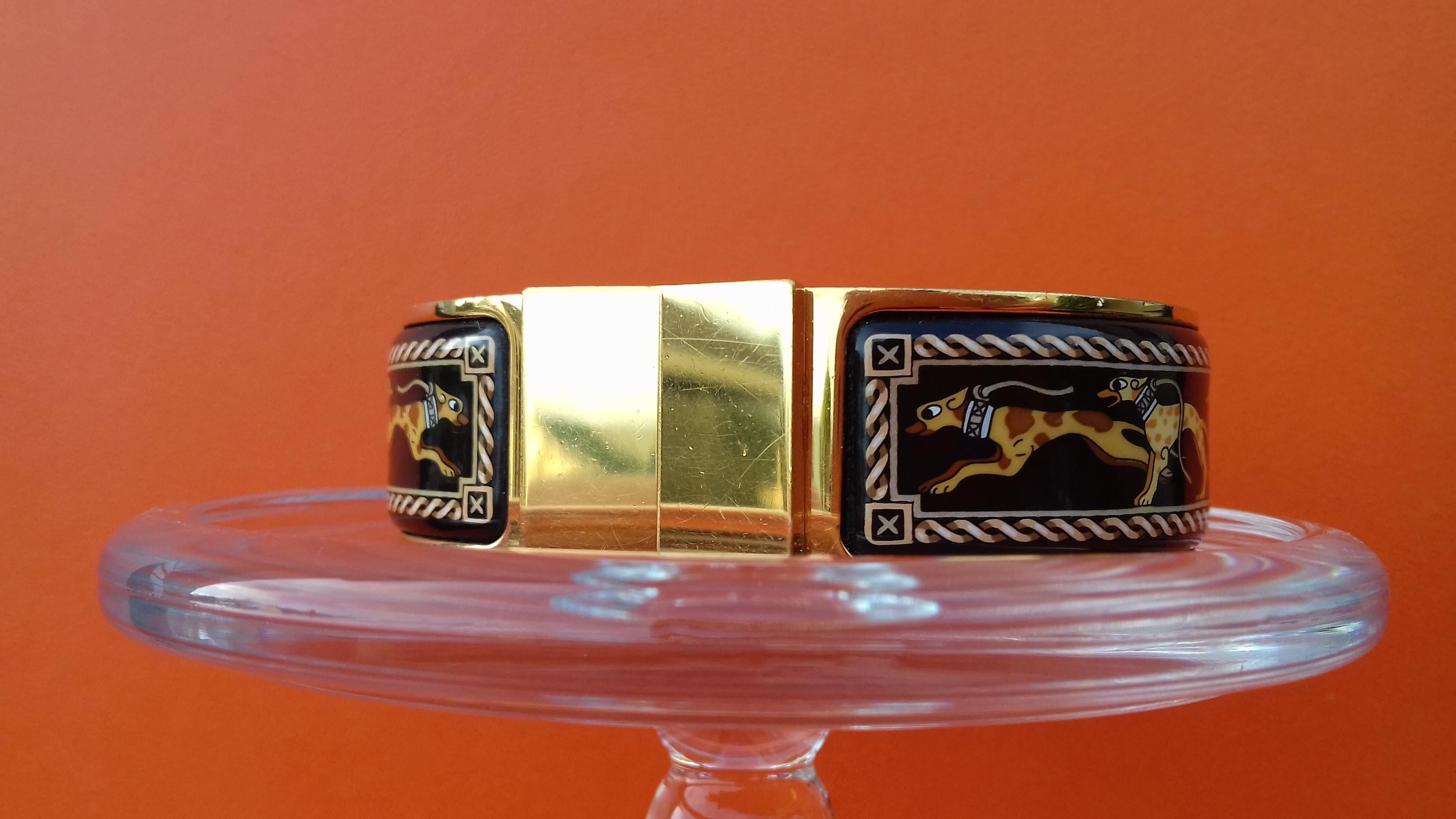 Hermès Clic Clac Enamel Bracelet Greyhound Dog Lévriers Gold Plated Hdw GM 1