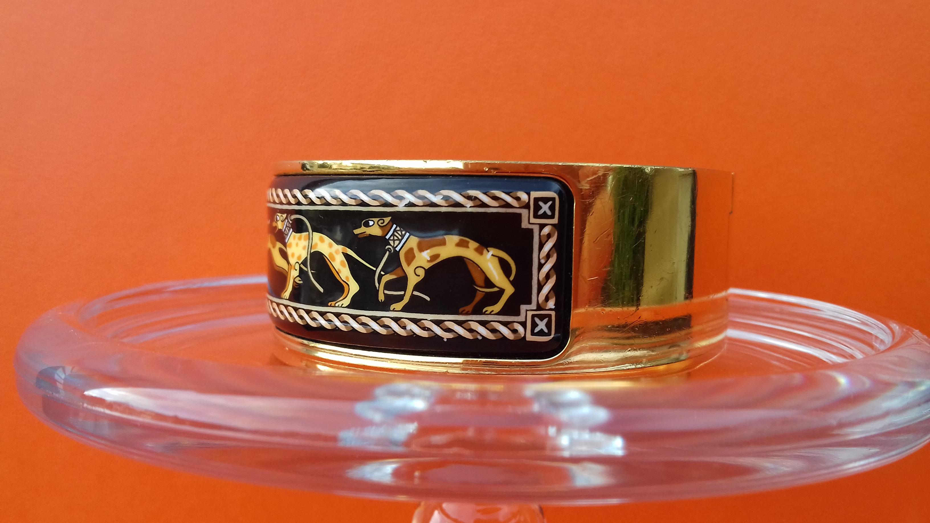 Hermès Clic Clac Enamel Bracelet Greyhound Dog Lévriers Gold Plated Hdw GM 4