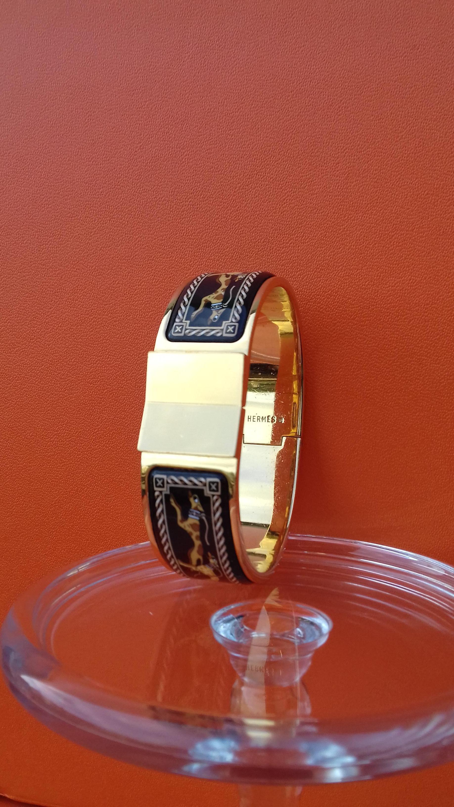 Hermès Clic Clac Enamel Bracelet Greyhound Dog Lévriers Gold Plated Hdw GM 6