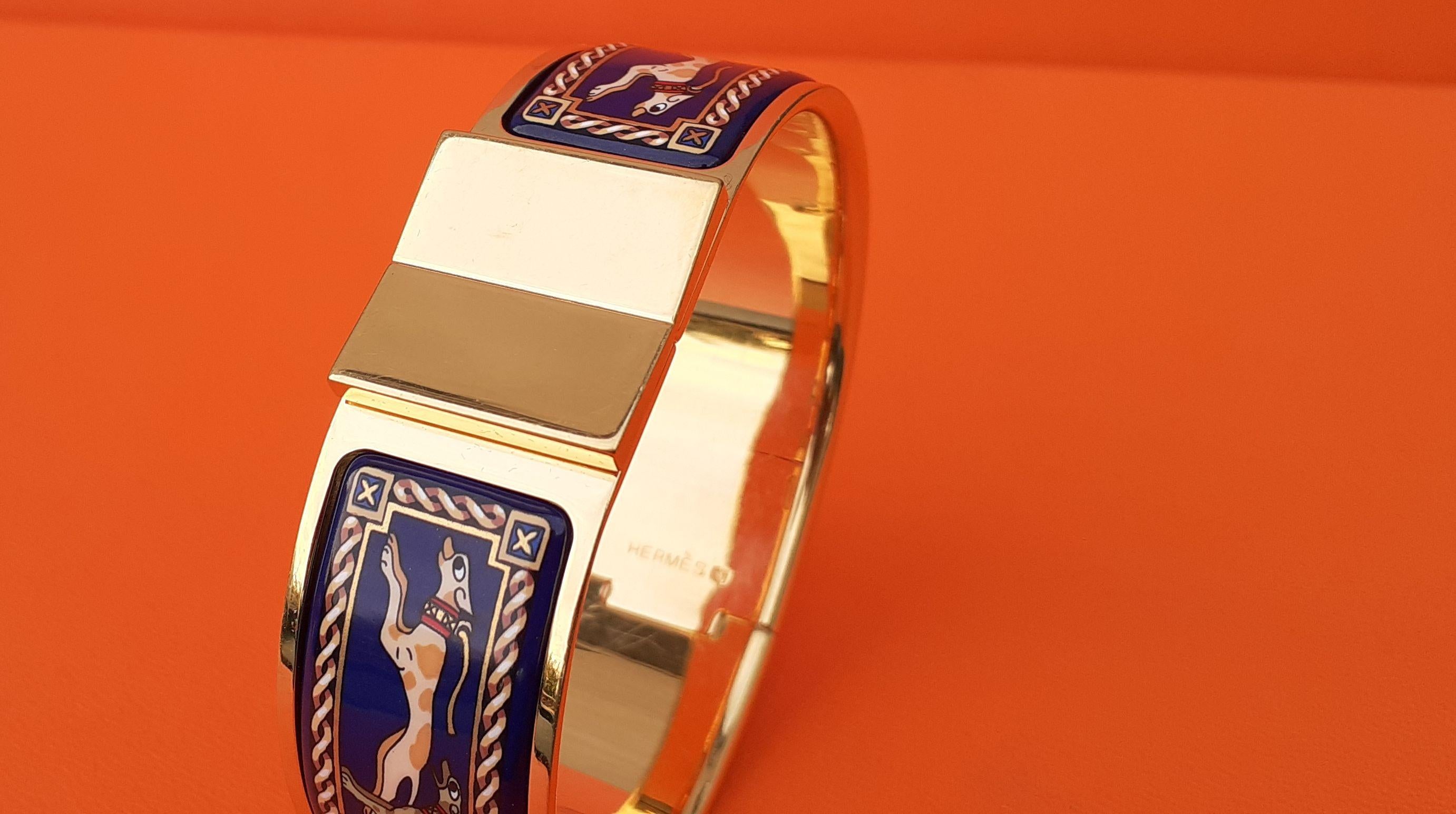 Hermès Clic Clac Emaille-Armband Windhund Hund Lévriers Golden Hdw Größe GM im Angebot 2