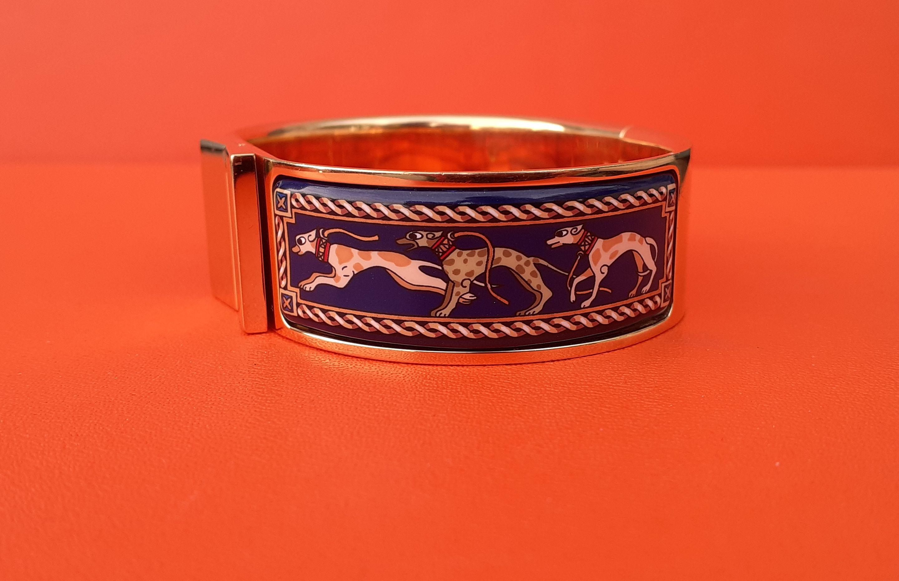 Hermès Clic Clac Enamel Bracelet Greyhound Dog Lévriers Golden Hdw Size GM 3