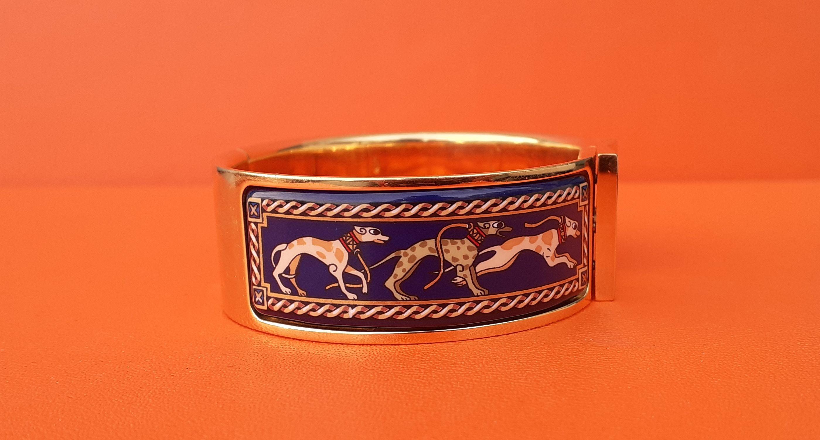 Hermès Clic Clac Enamel Bracelet Greyhound Dog Lévriers Golden Hdw Size GM 4