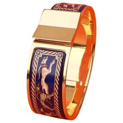 Hermès Clic Clac Enamel Bracelet Greyhound Dog Lévriers Golden Hdw Size GM