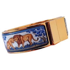 Hermès Clic Clac Enamel Bracelet Lions and Lionesses in Savannah Ghw