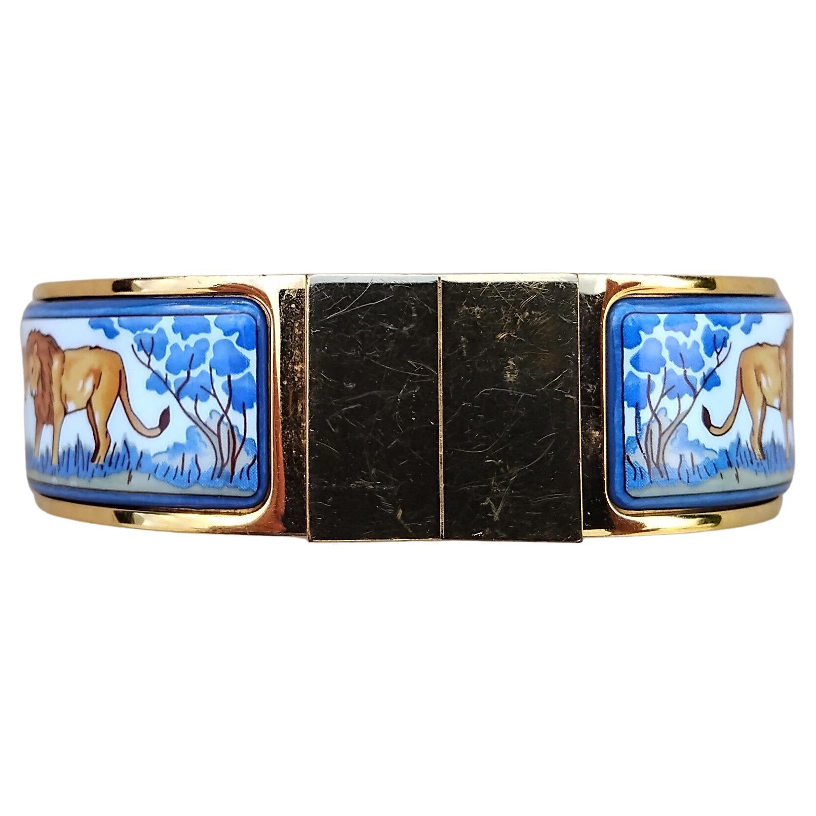 Hermès Clic Clac Emaille-Armband Löwen und Löwinnen in Savanne Ghw im Angebot 4