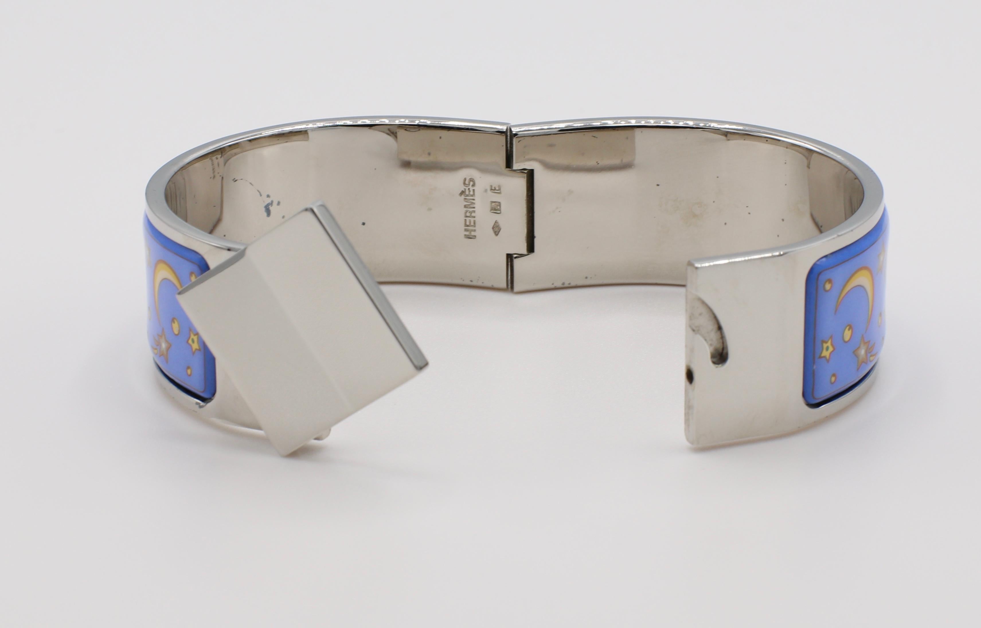 Contemporary Hermes Clic Clac Enamel Bracelet Moon and Stars