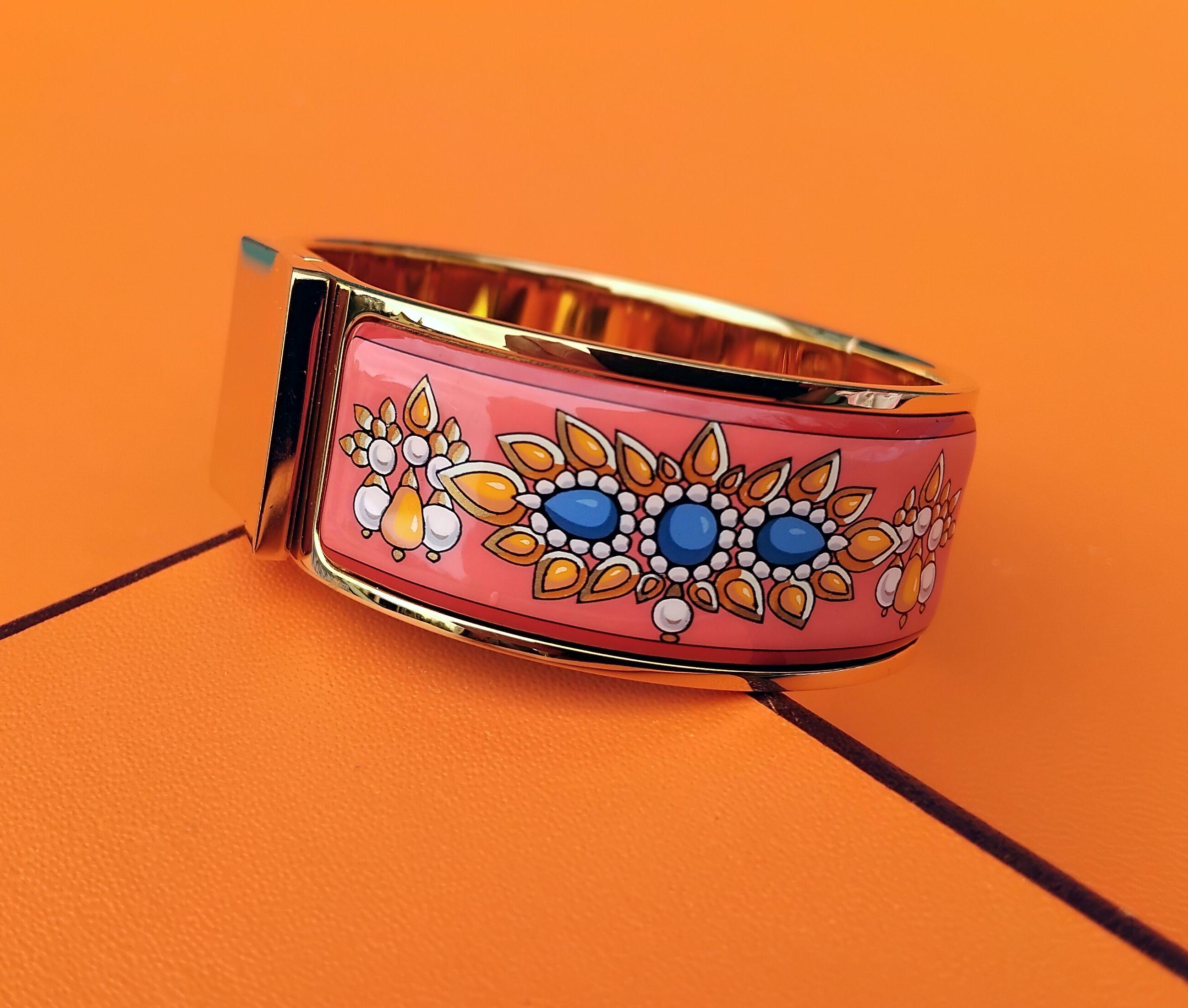 Hermès Clic Clac Enamel Bracelet Parures des Maharajas Pink Gold Size PM For Sale 8