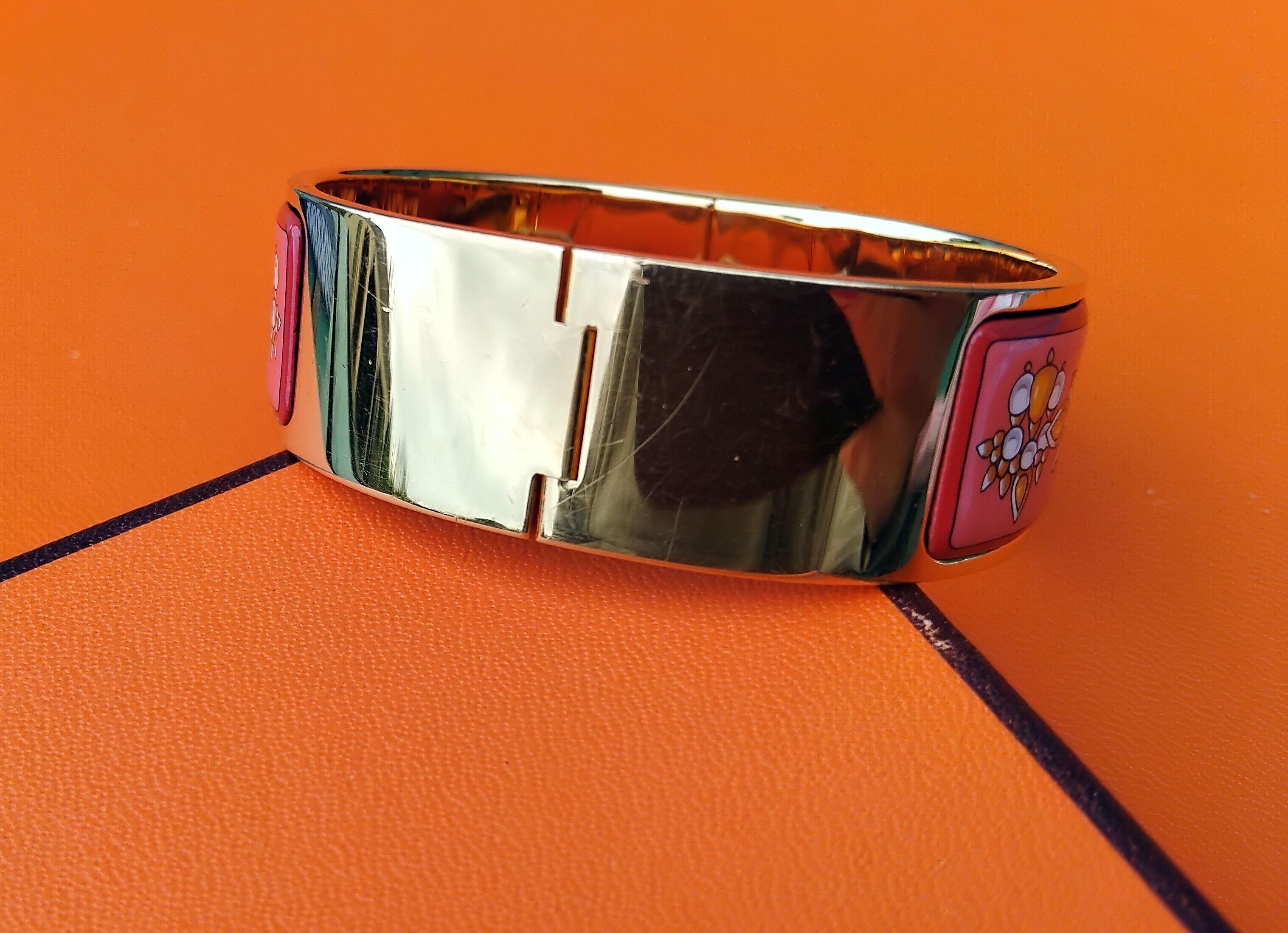 Hermès Clic Clac Enamel Bracelet Parures des Maharajas Pink Gold Size PM For Sale 12