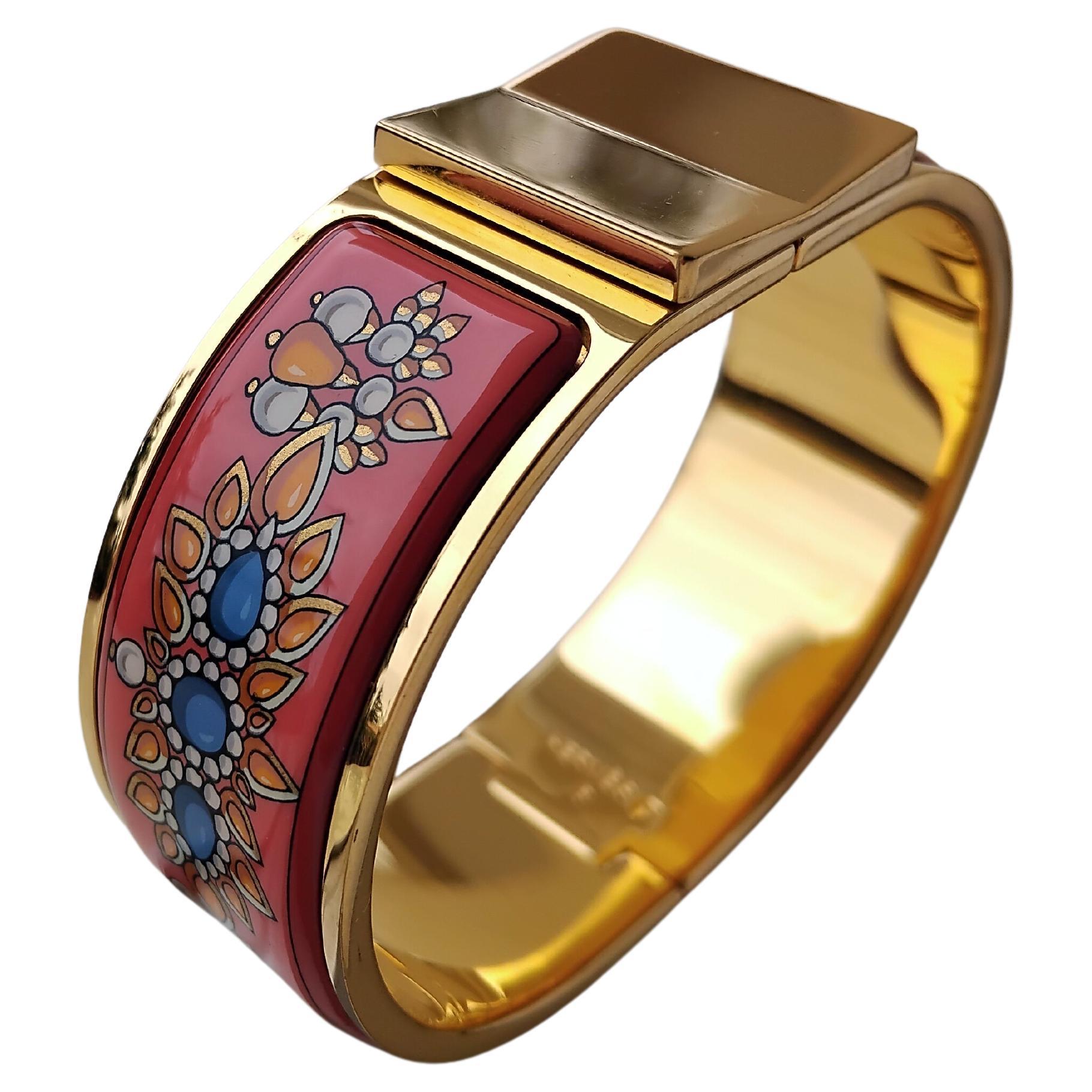 Hermès Clic Clac Enamel Bracelet Parures des Maharajas Pink Gold Size PM For Sale 15