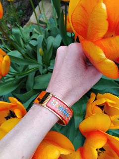 Hermès Pulsera Clic Clac Esmalte Parures des Maharajas Oro rosa Talla PM