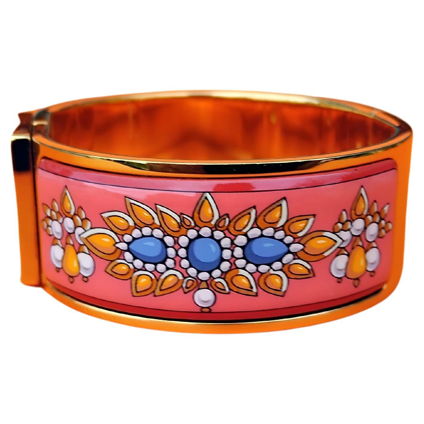Hermès Bracelet Clic Clac Enamel Parures des Maharajas Or Rose Taille PM en vente 4