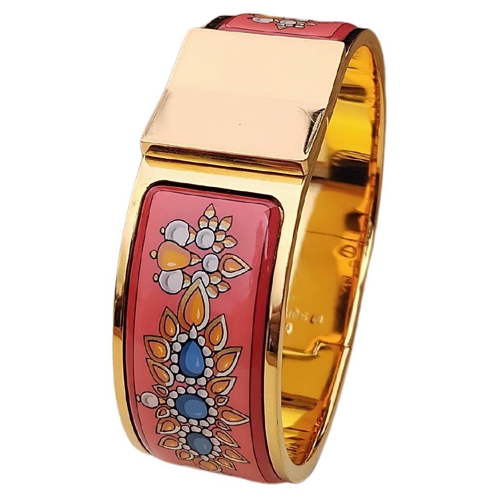 Hermès Clic Clac Enamel Bracelet Parures des Maharajas Pink Gold Size PM For Sale