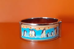 Hermès Clic Clac Enamel Printed Bracelet Penguins on Pack Ice Phw GM