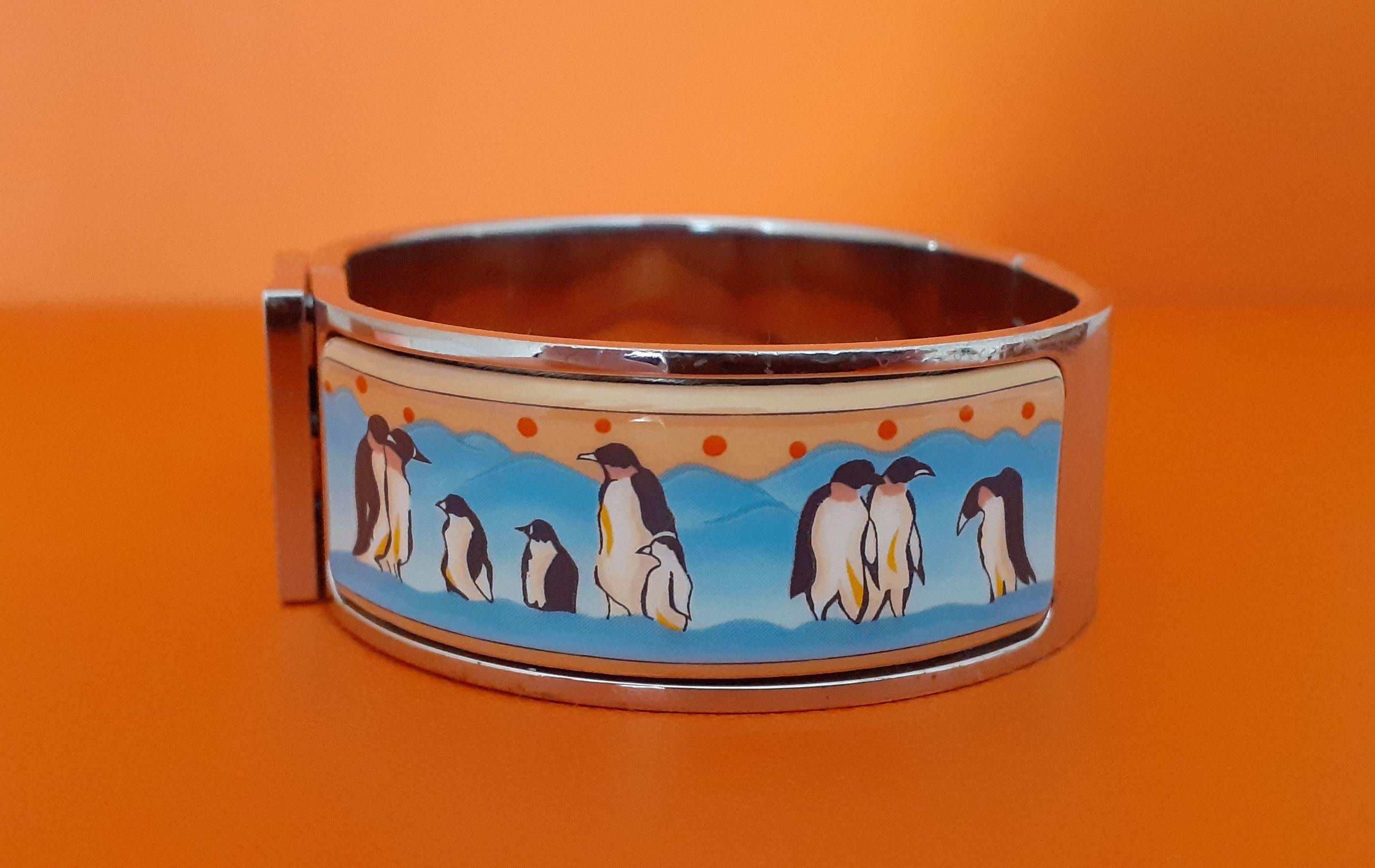 Women's Hermès Clic Clac Enamel Printed Bracelet Penguins on Pack Ice Phw GM
