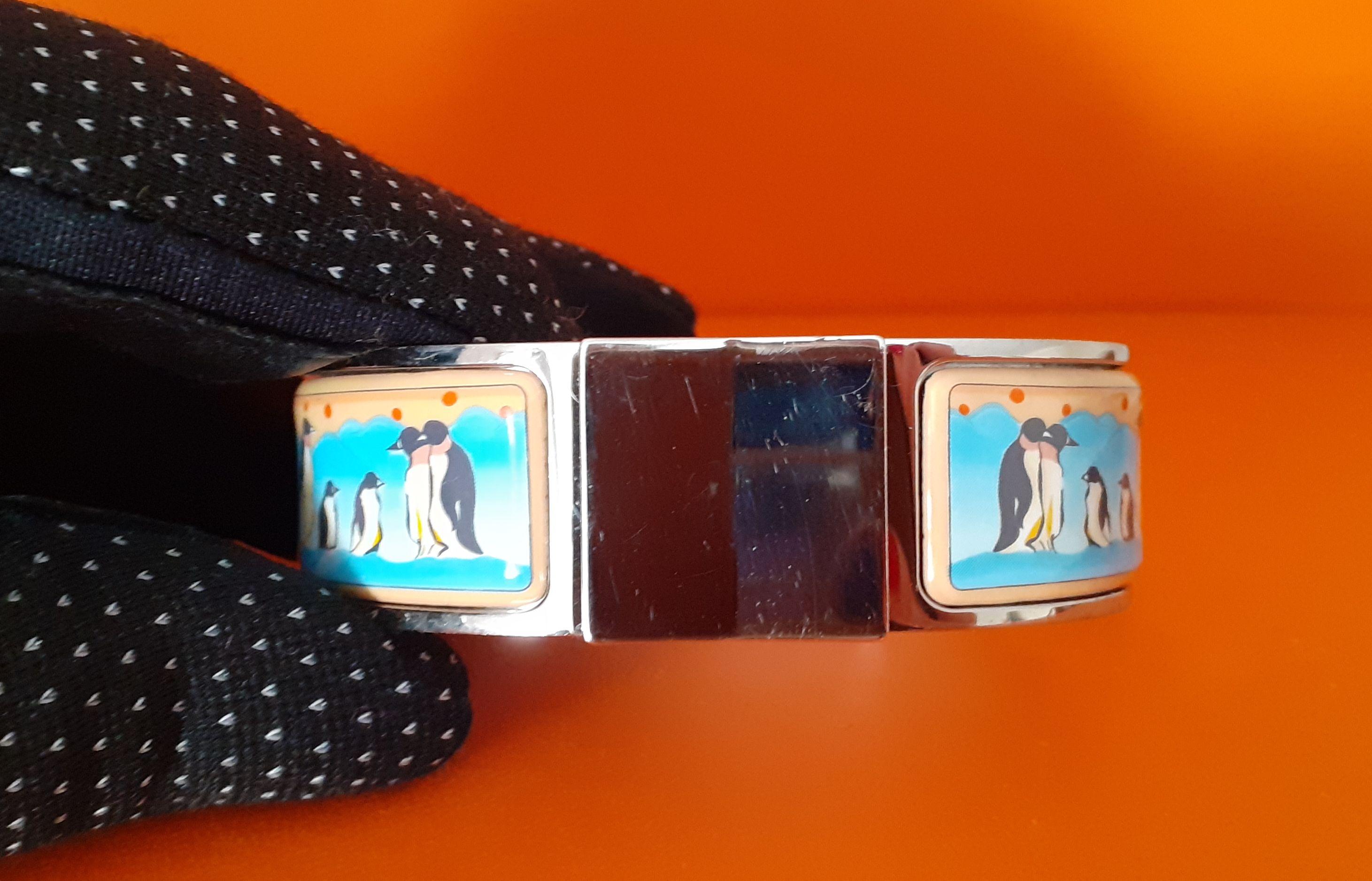 Hermès Clic Clac Enamel Printed Bracelet Penguins on Pack Ice Phw GM 2