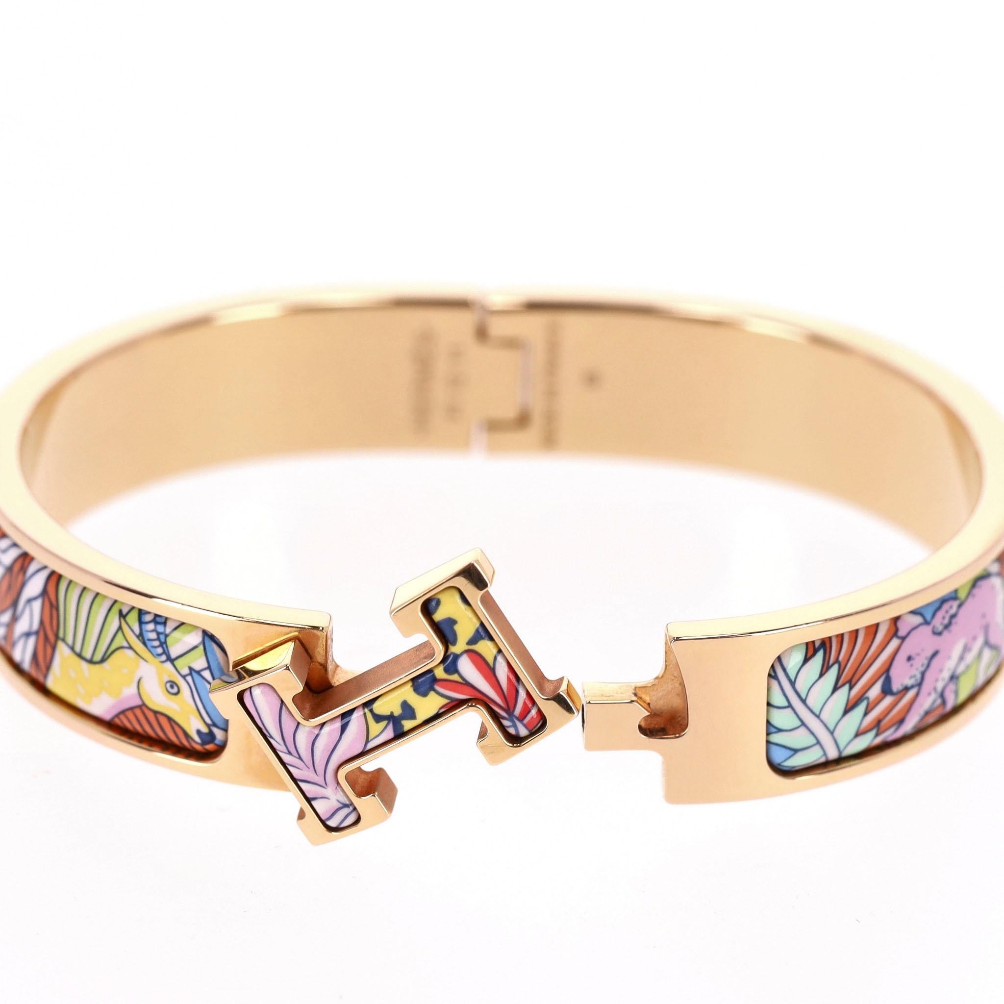 Hermes Clic Clac H 18k Gold Plated Animaux Camoufles Bracelet In Excellent Condition In London, GB