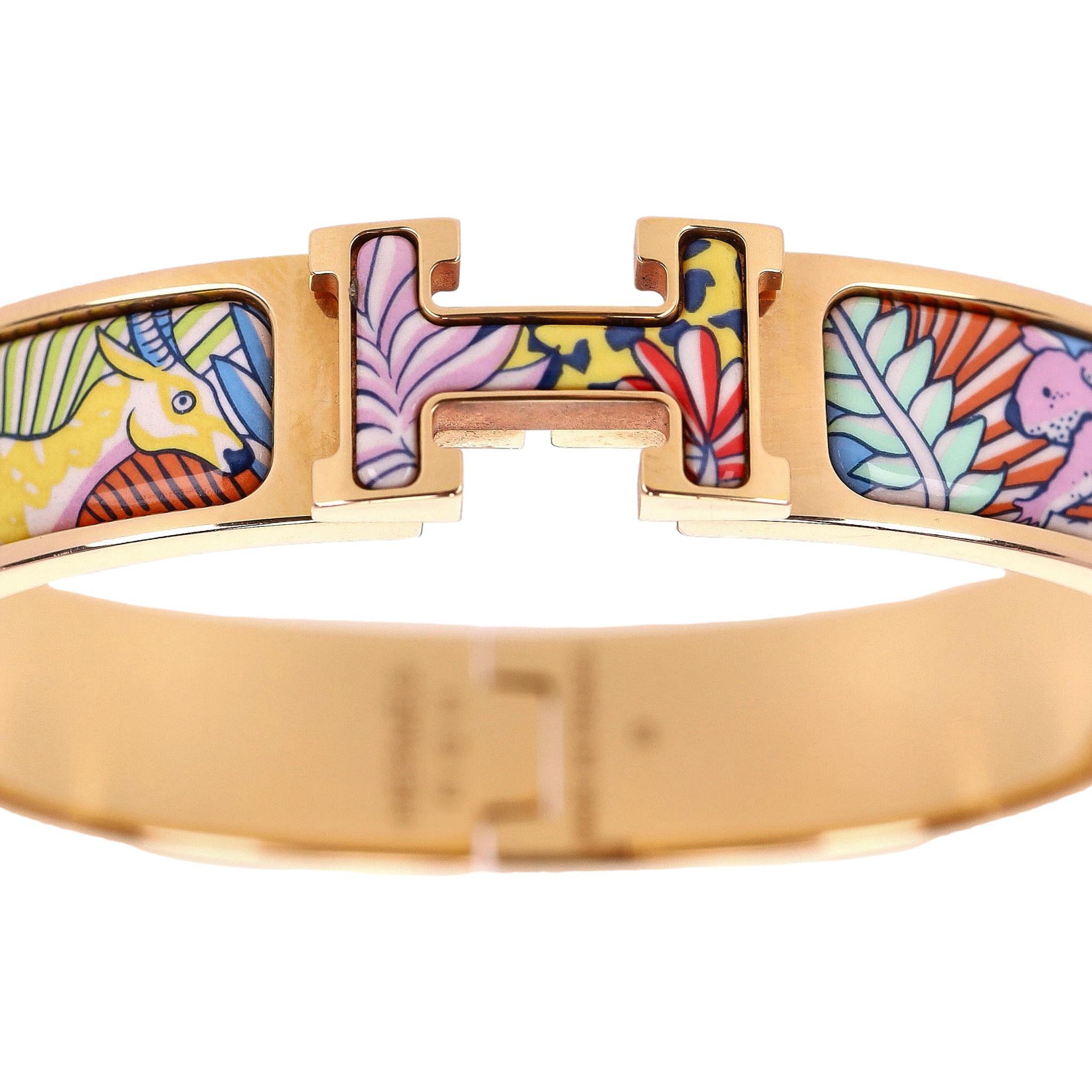 Women's Hermes Clic Clac H 18k Gold Plated Animaux Camoufles Bracelet