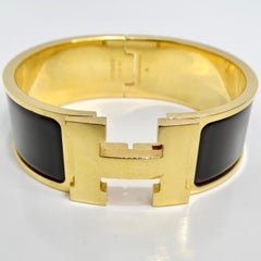 Hermes Clic Clac H Bracelet en émail noir plaqué or
