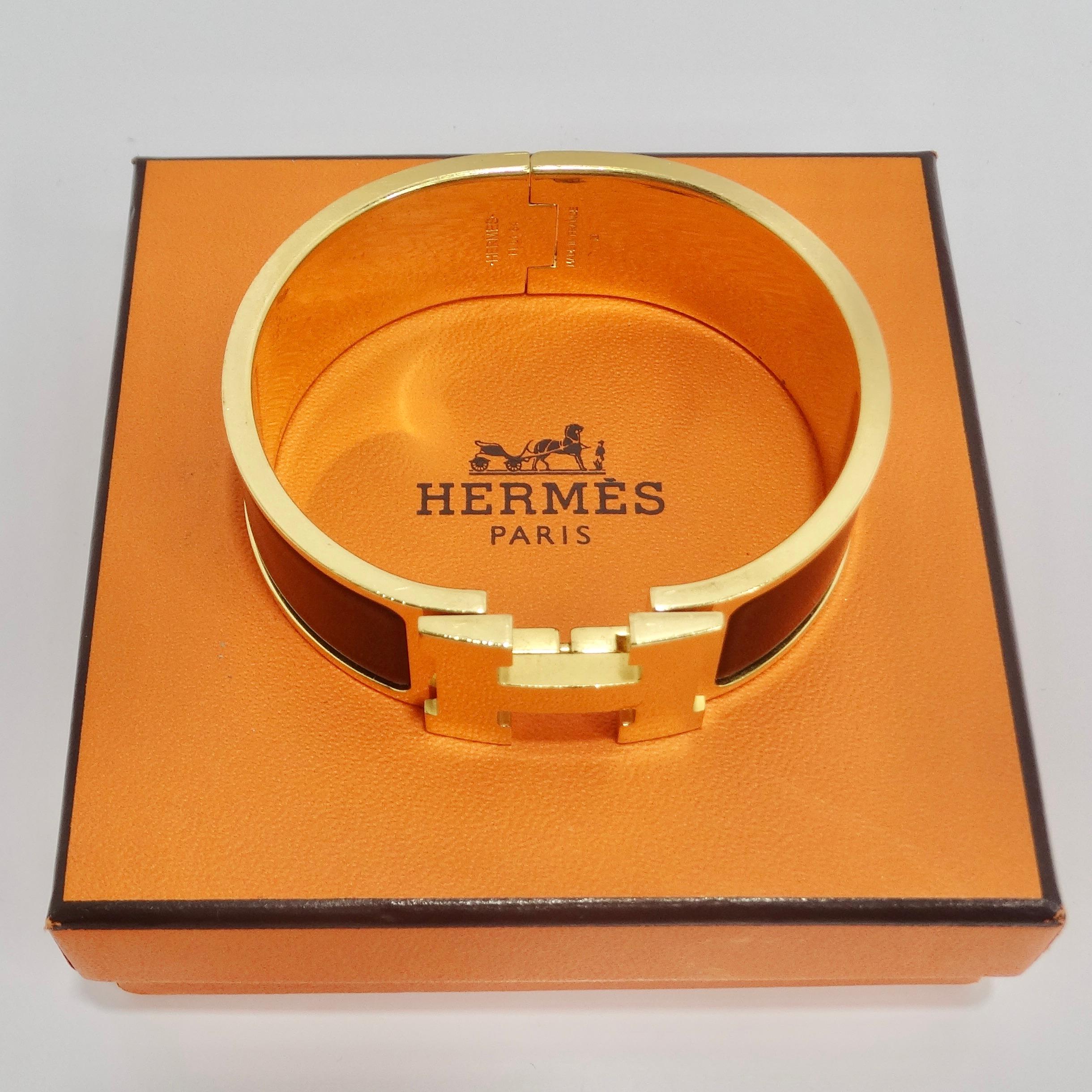 Hermes Clic Clac H Schwarz Emaille Vergoldetes Armband  im Zustand „Gut“ in Scottsdale, AZ