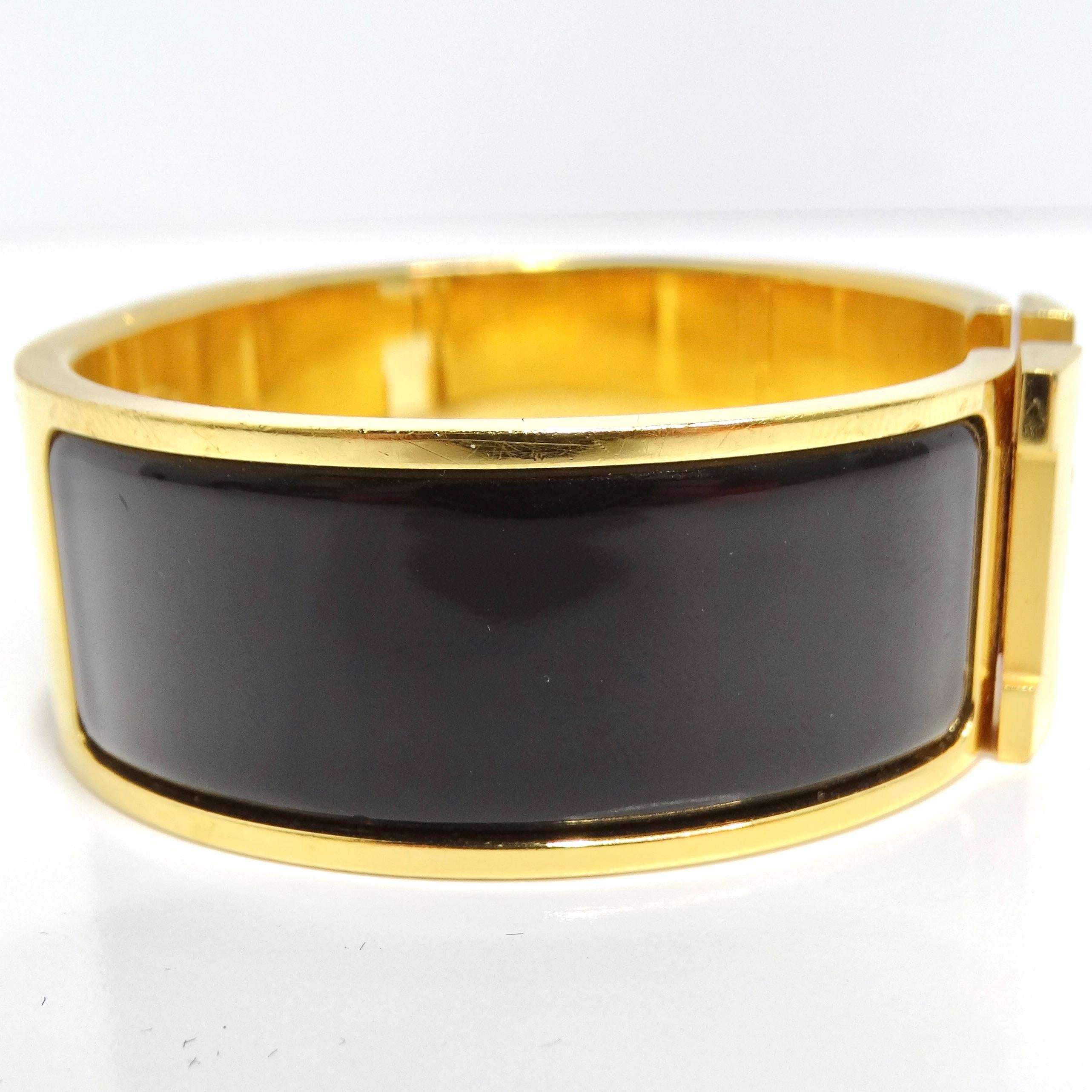 Hermes Clic Clac H Black Enamel Gold Plated Bracelet  In Good Condition In Scottsdale, AZ