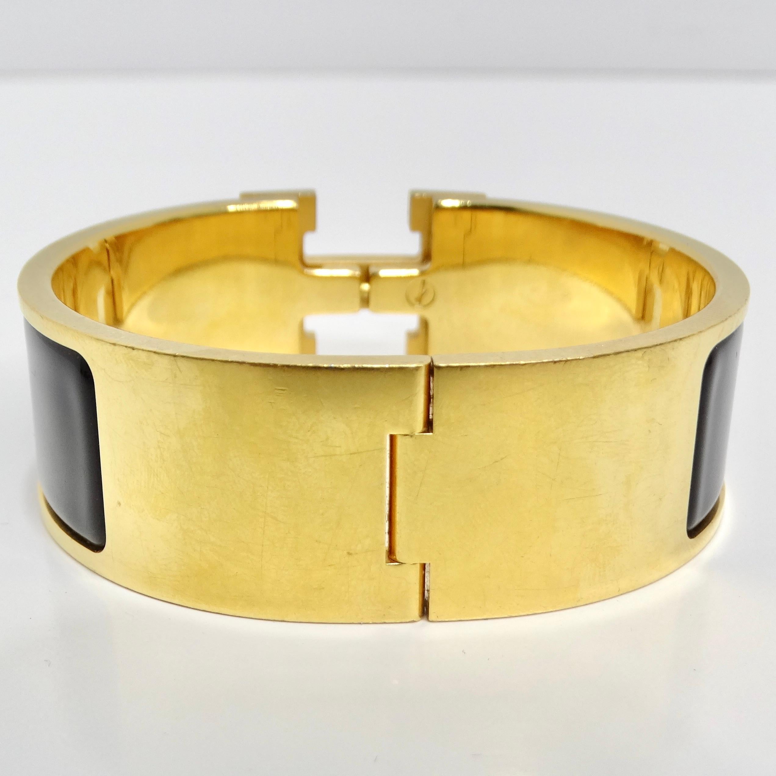 Women's or Men's Hermes Clic Clac H Black Enamel Gold Plated Bracelet 