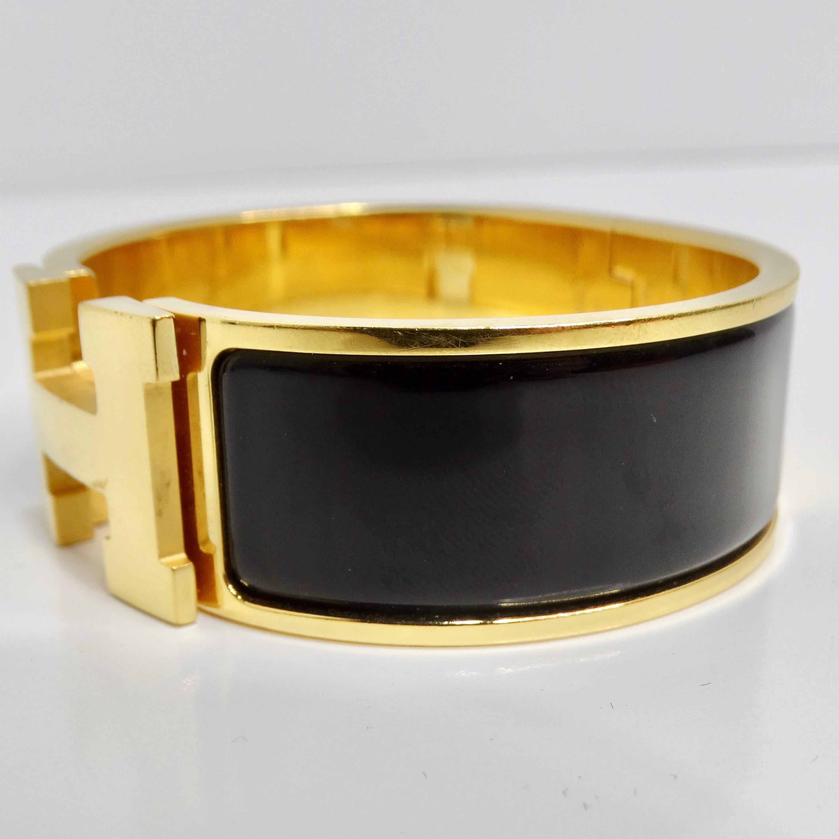 Hermes Clic Clac H Black Enamel Gold Plated Bracelet  1