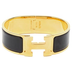 Hermès Clic Clac H - Bracelet large en plaqué or et émail noir