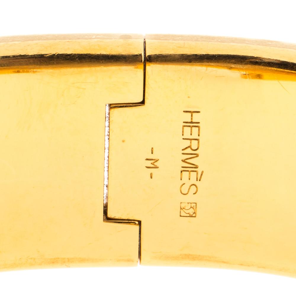 Hermes Clic Clac H Black Enamel Gold Plated Wide Bracelet PM 3