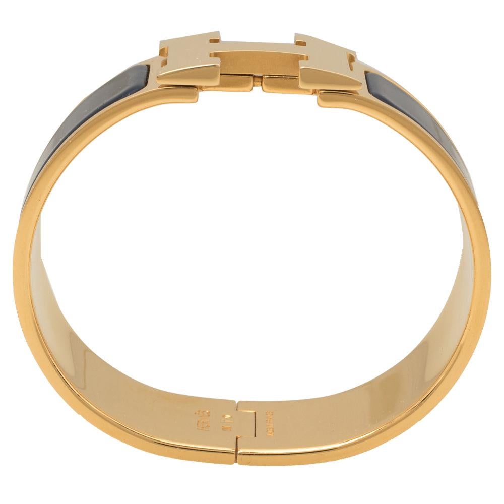 Hermes Clic Clac H Blue Enamel Gold Plated Bracelet PM In Good Condition In Dubai, Al Qouz 2