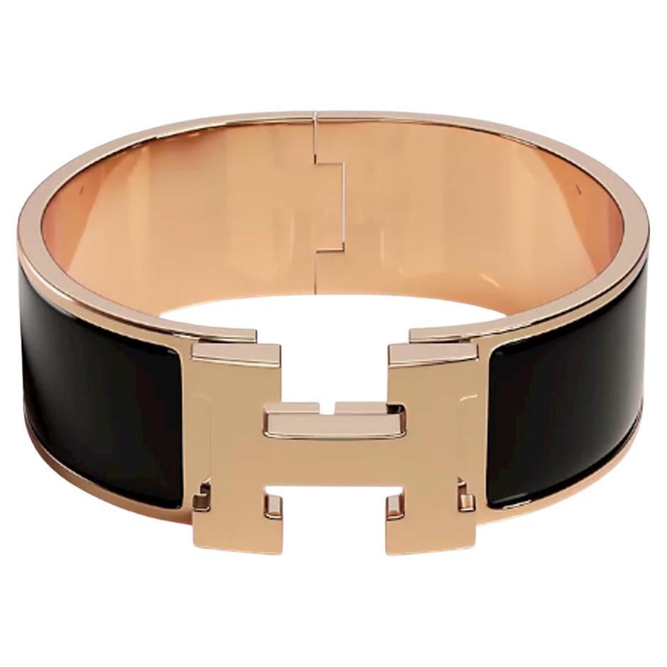 Hermes Clic Clac Bangle Bracelet in Black Metal with Palladium-Plated ...