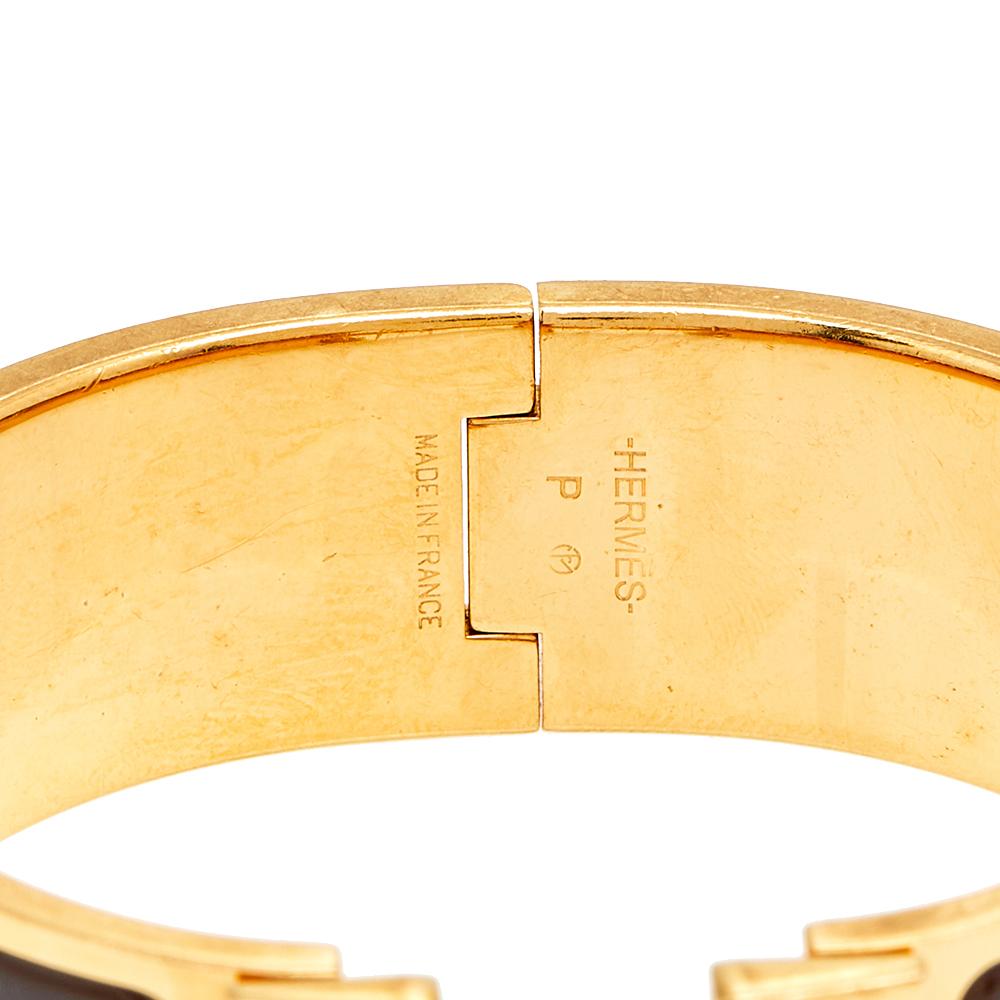 Women's Hermès Clic Clac H Brown Enamel Gold Plated Wide Bracelet