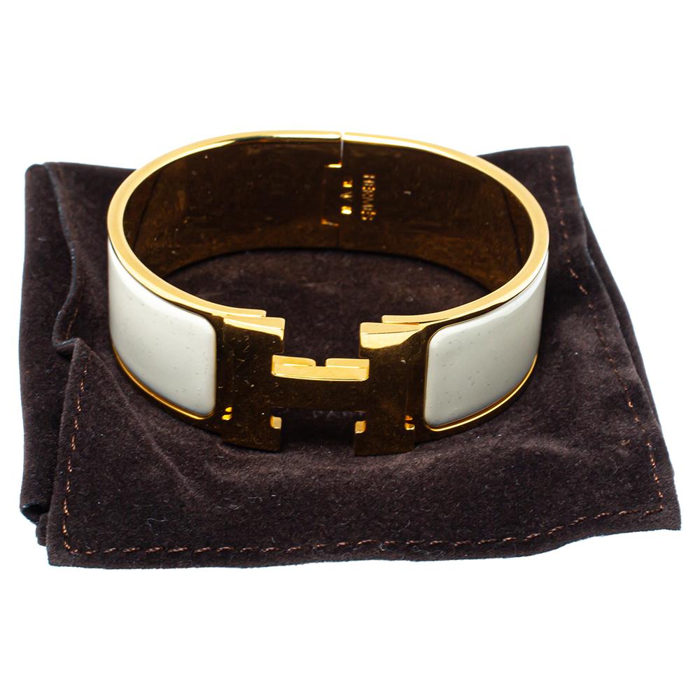Hermès Clic Clac H Cream Enamel Gold Plated Wide Bracelet PM 1