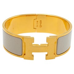 Hermès Clic Clac H Cream Enamel Gold Plated Wide Bracelet PM