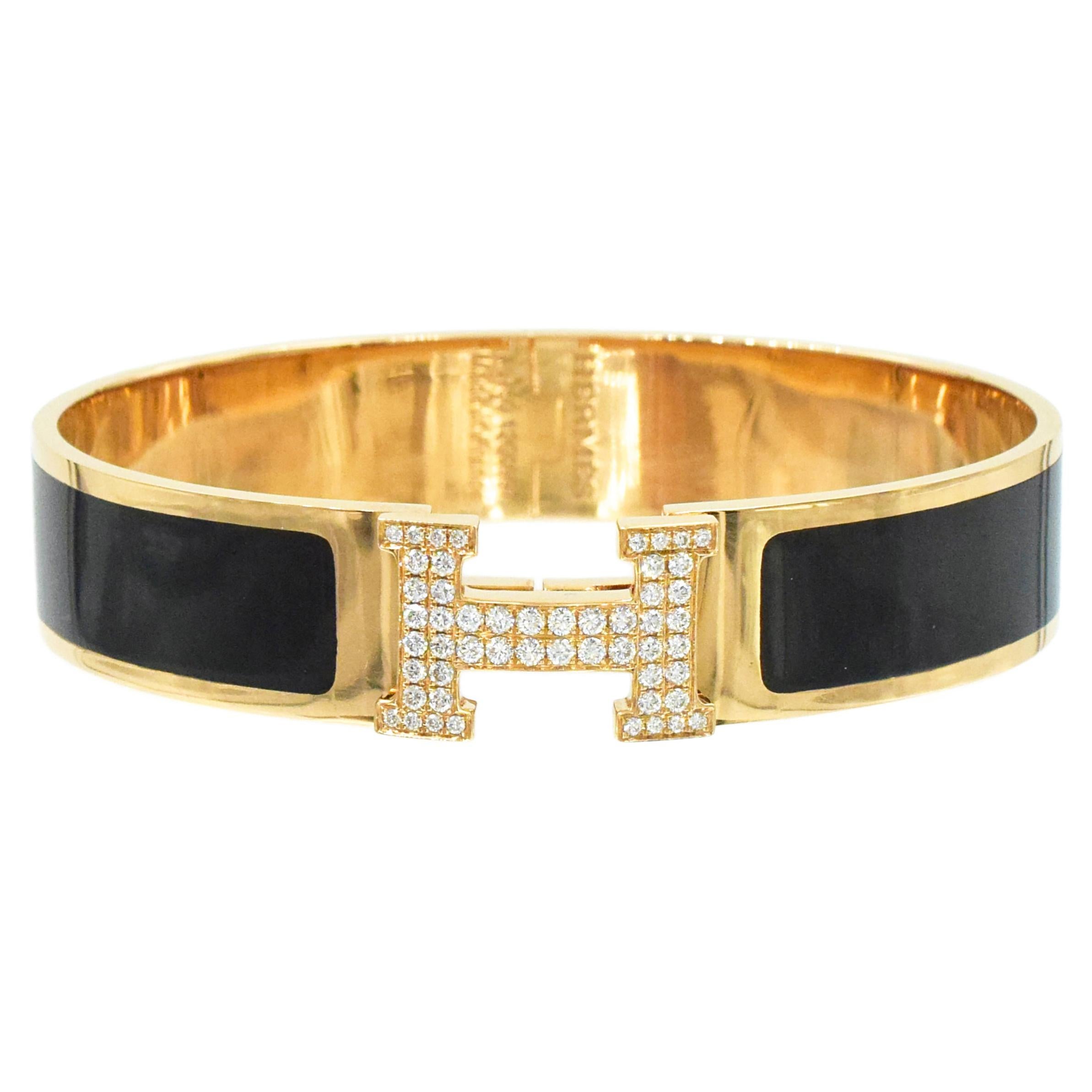 Hermes Clic H Bracelet White & Gold Hardware