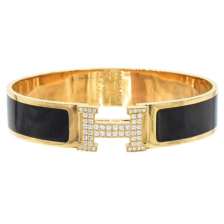 Hermes Clic Clac H Diamond and Black Enamel Bangle Bracelet For Sale at  1stDibs