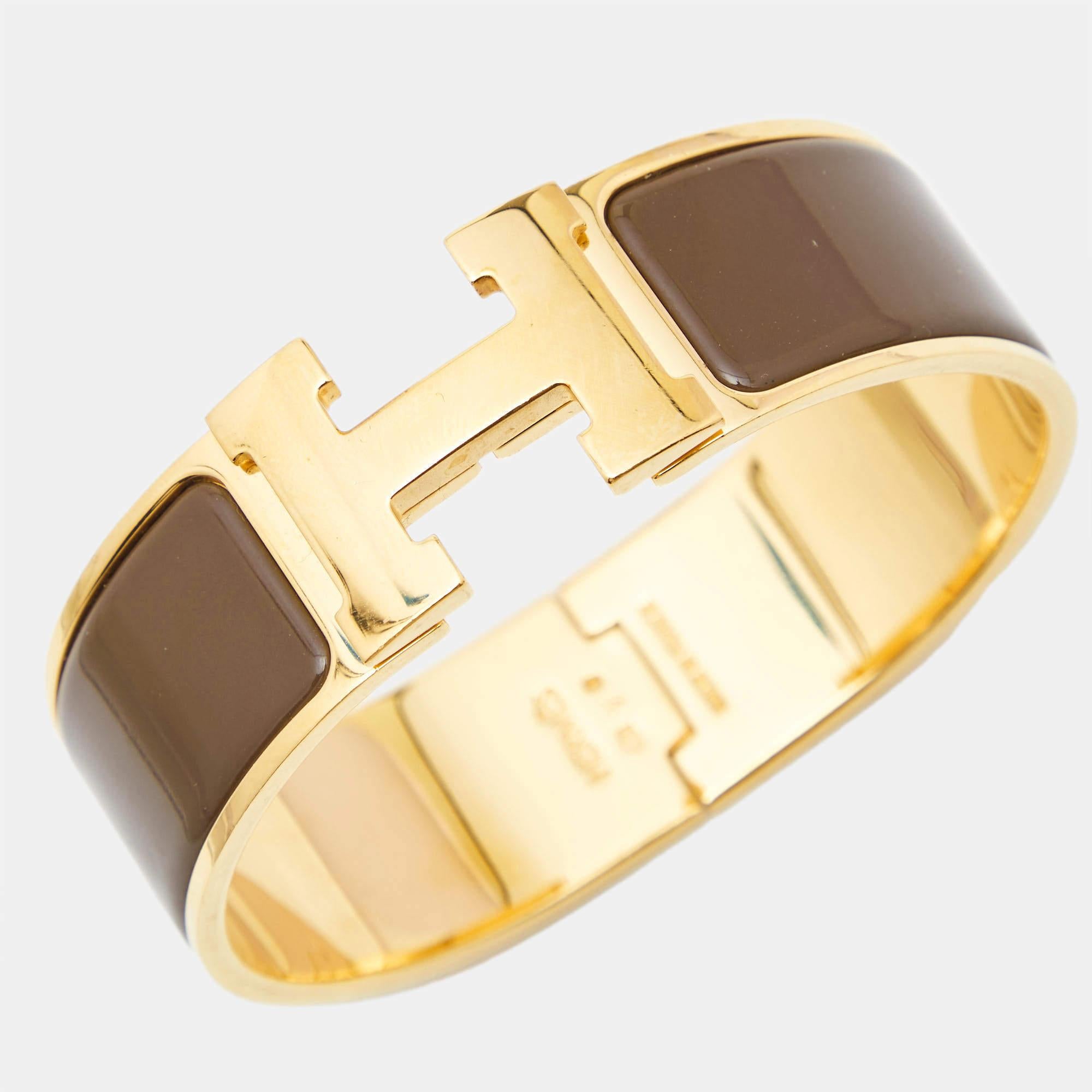 Contemporary Hermès Clic Clac H Enamel Gold Plated Bracelet