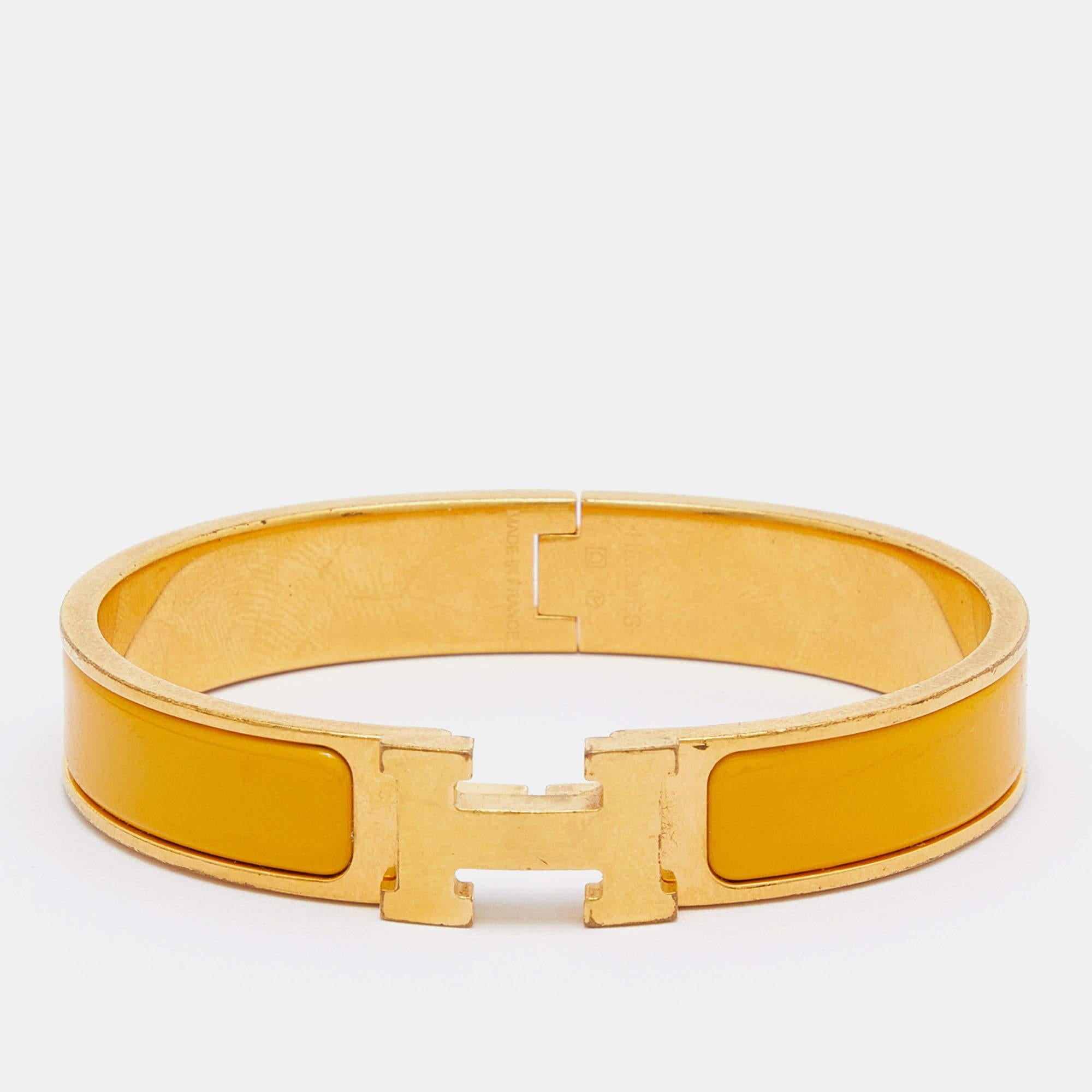 Women's Hermes Clic Clac H Enamel Gold Plated Bracelet