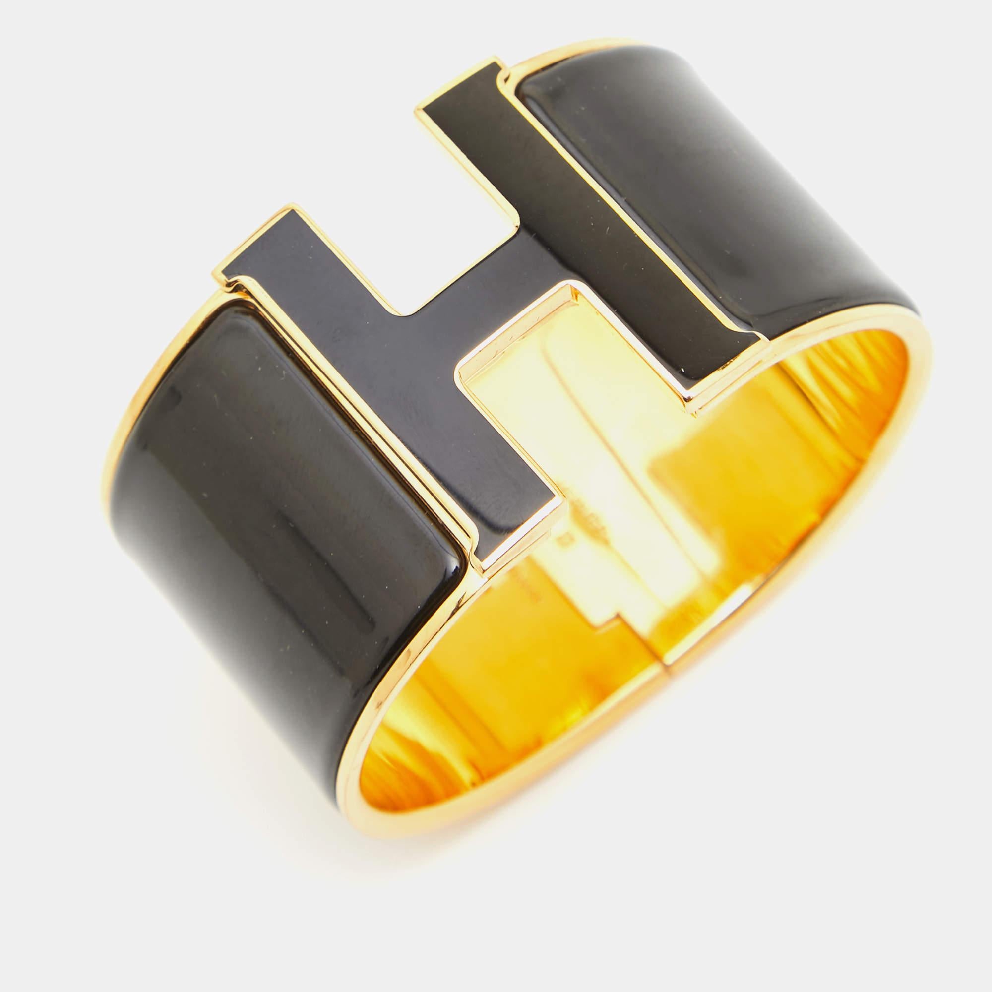 Hermes Clic Clac H Emaille vergoldet extra breites Armband im Zustand „Gut“ im Angebot in Dubai, Al Qouz 2