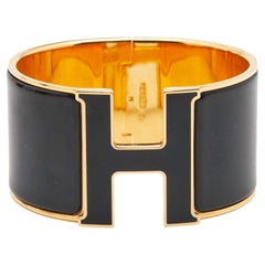 Hermes Clic Clac H Enamel Gold Plated Extra Wide Bracelet