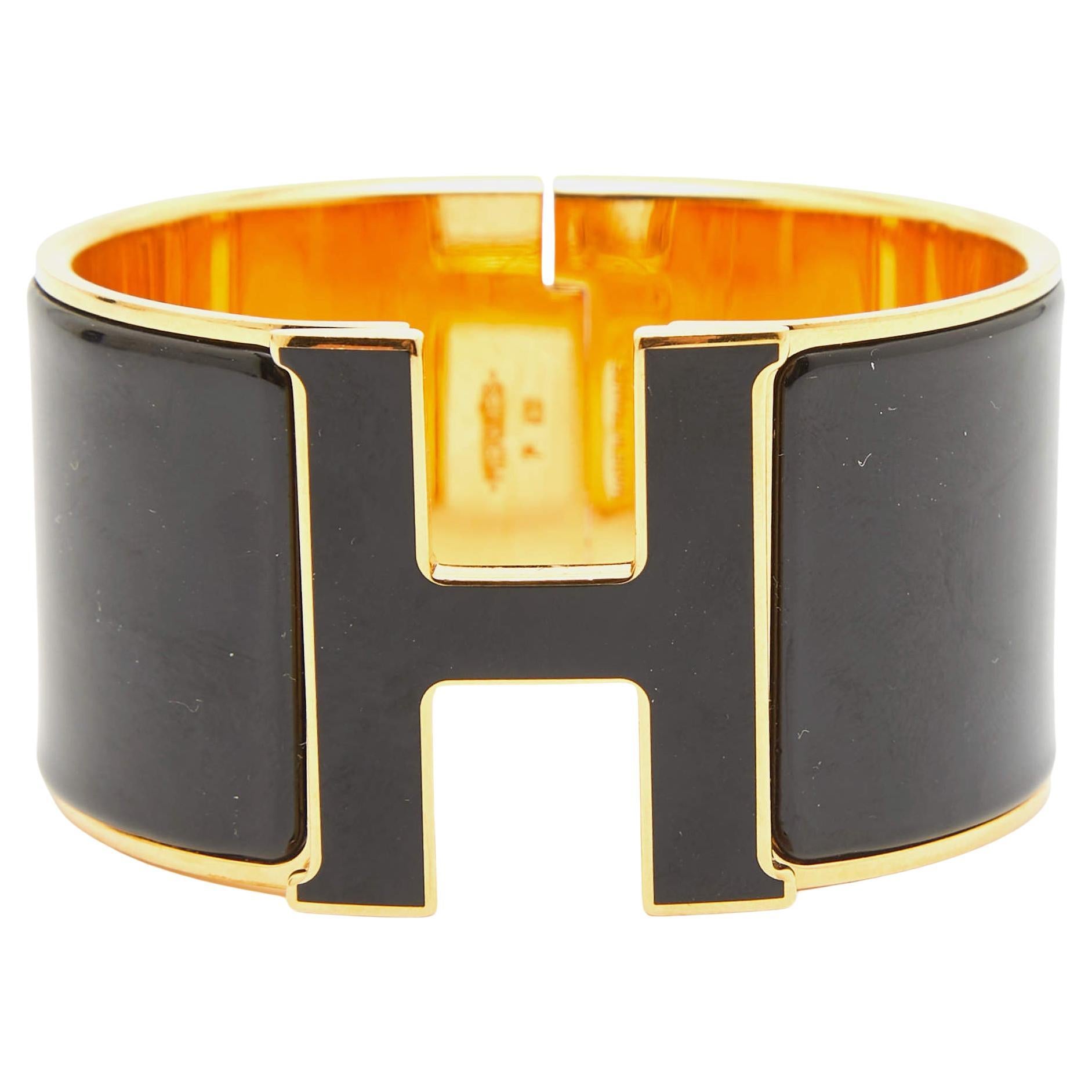 Hermes Clic Clac H Emaille vergoldet extra breites Armband im Angebot