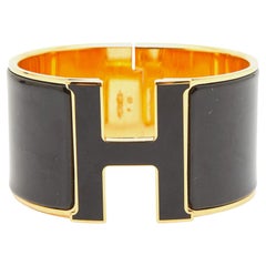 Used Hermes Clic Clac H Enamel Gold Plated Extra Wide Bracelet