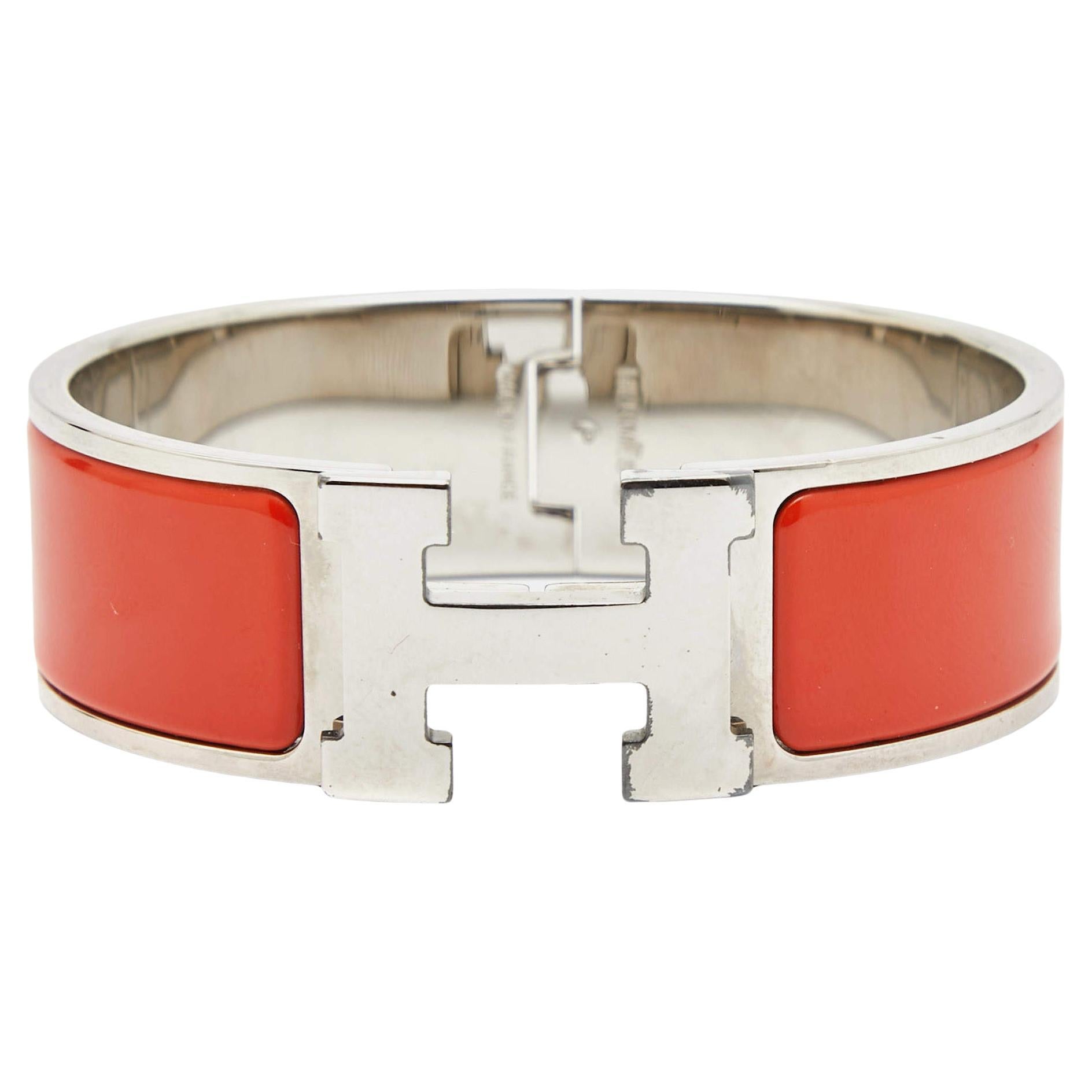 Hermes Clic Clac H Enamel Palladium Plated Bracelet For Sale