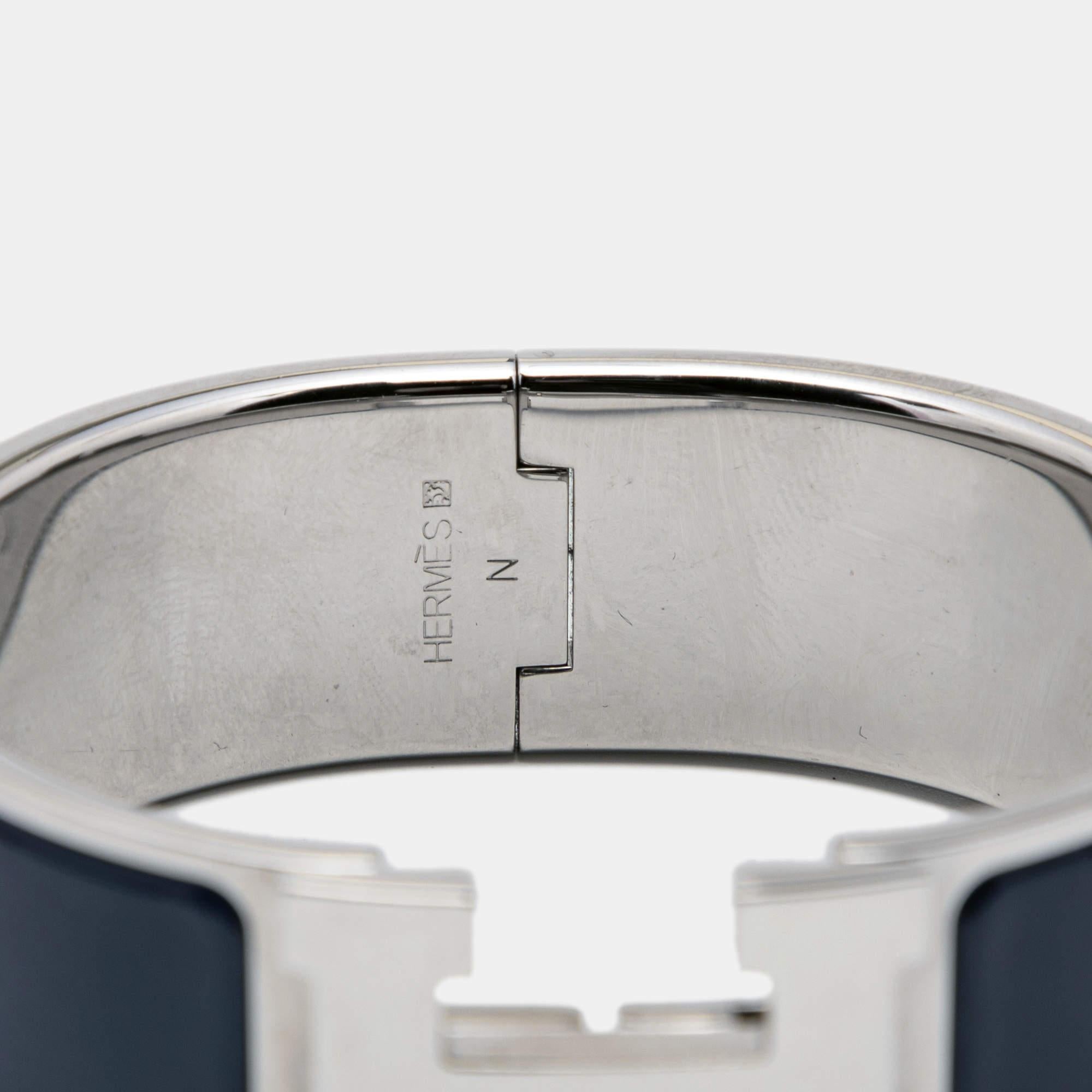 Contemporary Hermès Clic Clac H Enamel Palladium Plated Wide Bracelet